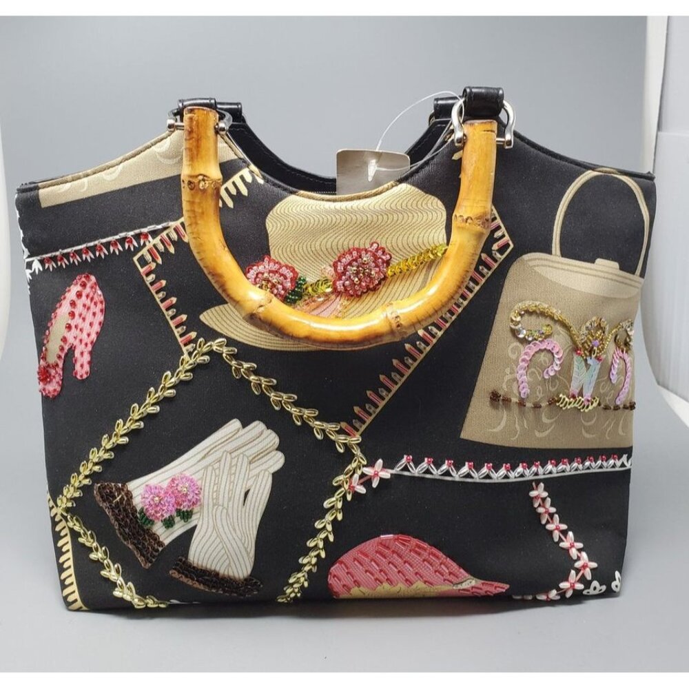 NWT Vintage Bamboo Handle Beaded & Sequin Fabric Handbag - Video
